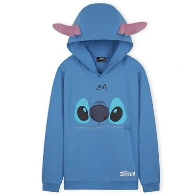 Image of Disney Girls Hoodie, Soft Hooded Sweatshirt for Kids and Teenagers Gifts (Blue Stitch, 13 14 Years)
