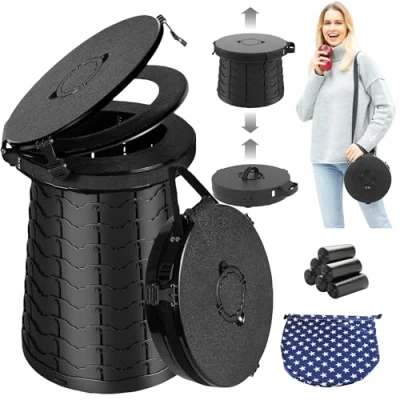 Image of ALEVMOOM Upgraded 19.7&quot; XXL Camping Toilet Portable for Adults Foldable Travel Potty with Lid 880Lbs Load Capacity Car Waterproof Stool Outdoor Emergency Traffic Jam/Hiking/Boating