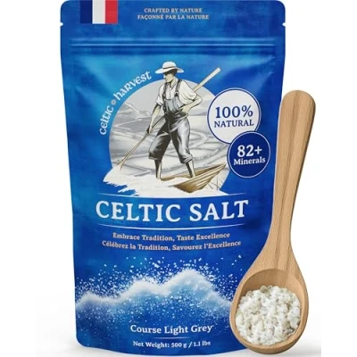 Image of Celtic Harvest Salt 500g 100% Unrefined Sea Abundant in 82+ Essential Minerals &amp; Nutrients Hand Harvested Light Grey Crystals from France