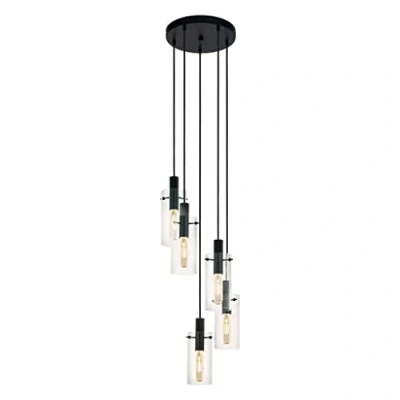 Image of EGLO Montefino Pendant Light, 5 Bulb Metal Light in Black and Clear Glass, Dining Table Lamp, Living Room Hanging with E27 Socket