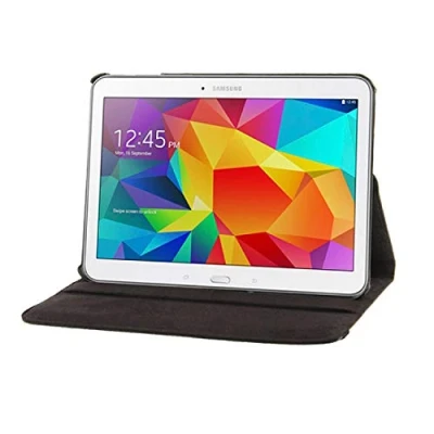 Image of subtel® Book Tablet Case with Stand Compatible for Samsung Galaxy Tab 4 10.1 (SM T530 / SM T531 T533) Synthetic Leather Protective Folding Flip Folio Wallet Tri Fold Bookcase Cover Sleeve Black