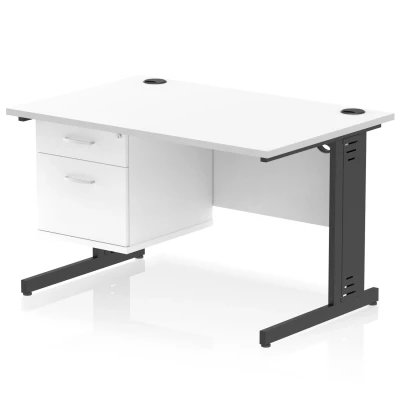 Image of Impulse 1200x800 Desk White Top Black Cable Managed Leg 2 Dr Fixed Ped