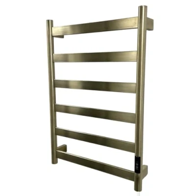 Image of Manissa FALA Electric Brushed Brass Towel Rail Flat Tube 700mm High Stainless Steel Finish Energy Efficient Bathroom Radiator (400mm W x H)
