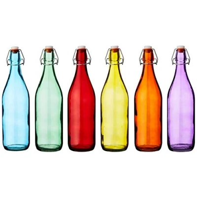 Image of Bar@drinkstuff Colored Glass Swing Top Bottles 1 Litre Set of 6 Red, Blue, Orange, Green, Yellow, Purple