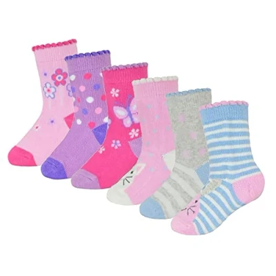 Image of 6 Pair Baby Girls Butterfly Design Sock Snob Soft Comfortable Animal Socks for Toddler (12 24 Months, Animal)