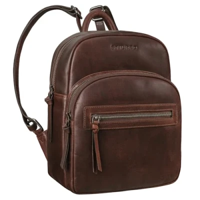 Image of STILORD &#039;Alba&#039; Small Leather Backpack Women Rucksack for Vintage Handbag City Shopping Genuine Leather, Colour:bourbon brown