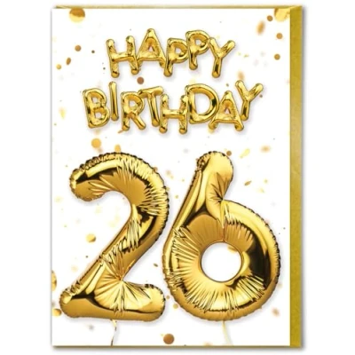 Image of Brainbox Candy 26th Birthday Card Age 26 Beautiful White Gold Foil Effect Cards For Him Her Men Women Friends