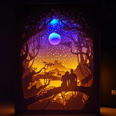 Image of Stylebest Christmas Valentine&#039;s Day Gift 3D Papercut Light Box, Box LED Paper Carving Lamp Art Night Lights Creative Table