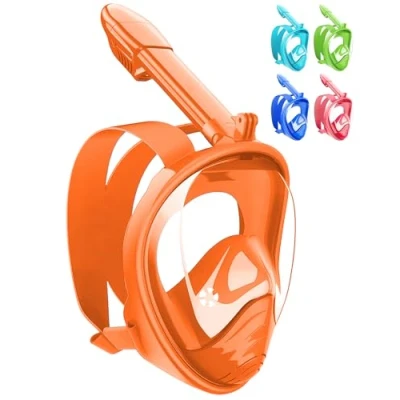 Image of HINATAA Snorkel Mask For Kids, 180 Panoramic View Free Breathing Full Face Snorkeling Anti Fog and Leak Suitable Children Aged 4 15 (Orange)