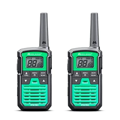 Image of Midland XT30 PRO Doble, Walkie Talkie Profesional de Carga Rápida, 16 Canales PMR446 y Canal RRM, 38 Tonos CTCSS, Resistente a Salpicaduras, Recargable USB, Alcance 6 Km, Verde/Negro, 2 Unidades