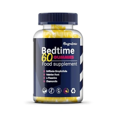 Image of Bedtime Gummies with Griffonia Seed Extract, 5 HTP 60 Vegan, Gluten Free, Passion Fruit Flavour, Valerian Root, Chamomile, L Theanine,