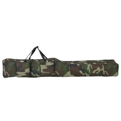 Image of vidaXL Fishing Rod Bag Green Camouflage Pole Carrier 160cm Oxford Fabric with PVC Coating Adjustable Shoulder Strap and Ample Storage
