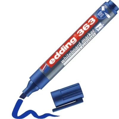 Image of edding 363 Whiteboard Marker Blue 1 Pen Chisel Tip 5 mm Dry Wipe for Whiteboards, Flipcharts, Pinboards, Magnetic and Memo Boards Sketchnotes Refillable