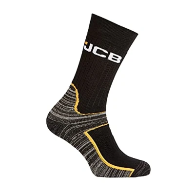 Image of JCB Socks Pro Tech Cool Premium Mens Work Boot Breathable 1 Pack Grey/Black Reinforced heels and toes Arch Support UK 9 12 EUR 44 47