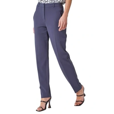 Image of Roman Originals Work Trousers for Women UK Ladies Office Smart Stretch Suit Pants Cigarette Straight Leg Tailored High Elasticated Waist Tapered Ankle Grazer Slim Long Dark Grey (31 inch) Size 18