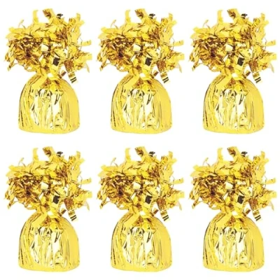 Image of Foil Helium Balloon Weights Pack of 6 Durable &amp; Colourful Bright Gold for Birthdays Parties, Events Celebrations Perfect Weight Holders