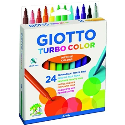 Image of GIOTTO Turbocolor Felt Tip Fibre Pens, Fine Nib 2.8mm, 24 Assorted Colours, Ideal for Children, Parties and Schools