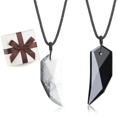 Image of COAI Obsidian Howlite Wolf Tooth Yin Yang Couples Pendant Necklaces