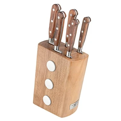 Image of Rockingham Forge 6 Piece Knife Block Set 5 Kitchen Knives &amp; Block, Fully Forged, Rosewood Handles,RF 8008/6B