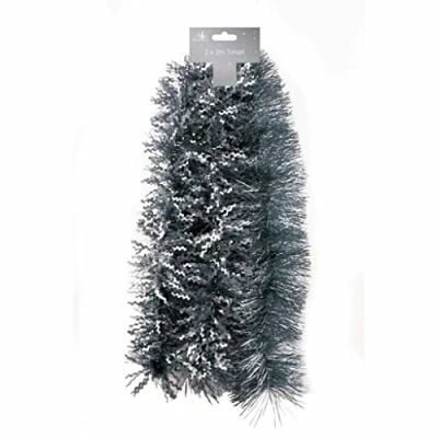 Image of Tallon 7252 Festive Wonderland Xmas Christmas Shiny Fine Cut &amp; Matt Zig Zag Tinsel 12M Dark Grey