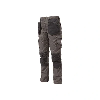 Image of Apache Workwear Men&#039;s Site Trousers APKHT Polycotton Holster Trouser Grey/Black 42W x 33L Cordura Side Cargo Pocket Low Rise Comfort Waist Reinforced Hem Knee Pad and Phone