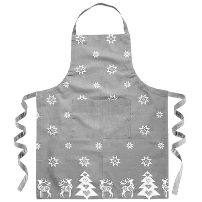 Image of Ragged Rose Christmas Apron Cotton for Cooking &amp; Dishwashing with Neck Strap, Large Front Pocket, Long Ties Kitchen Gifts Women Men Silver Grey 85 cm x 68