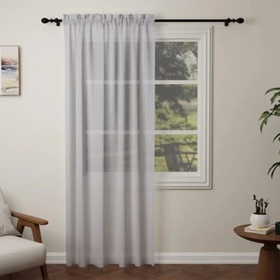 Image of Pacok Darkgray Voile Curtains, 90 Drop Net Curtain for Windows, Rod Pocket Sheer Panel Curtains Living Room Kitcken Bedroom W56xL90 Inch(Darkgray, 142 x 228cm)