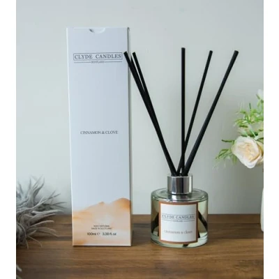 Image of Cinnamon &amp; Clove Reed Diffuser Clyde Candles, Luxury Oil with a set of 7 Fibre Sticks, 100ml, Best Aroma Scent for Home, Kitchen, Living Room, Bathroom. Fragrance Diffusers sticks