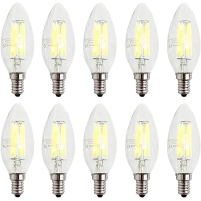 Image of ZFQ E14 Dimmable LED Candle Light Bulbs, 6W 60W Equivalent Cool White 6500K, Small Edison Screw (SES) Chandelier Bulbs C35 Clear Vintage Filament Energy Saving Candelabra Bulb 10 Packs