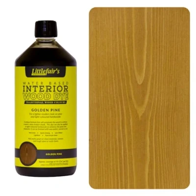 Image of Littlefair&#039;s Wood Stain Water Based 1 LTR Indoor Furniture Light &amp; Dark Finishes Special Non Toxic Eco Friendly Formula for Crafts Colour: Golden Pine