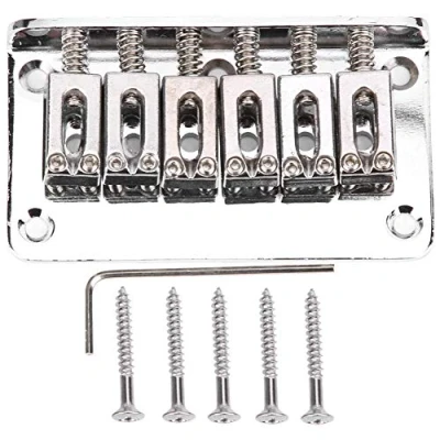 Image of 6 Strings Fixed Bridge Electric Guitar Hardtail Saddle Replacement Parts with Wrench 78mm (Silver) Musical Instrument Accessories