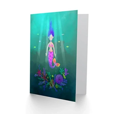 Image of Wee Blue Coo Mermaid Girl Pink Blank Greetings Card