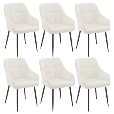 Image of Klihome Dining Chairs Set of 6, Kitchen with Backrest, Velvet for Room, Living Room Upholstered Seat, Metal Legs, Vanity Bedroom Chairs, Cream