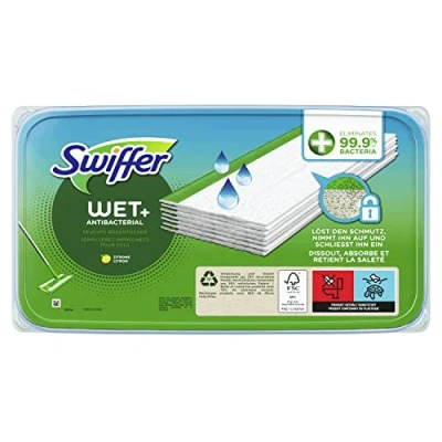 Image of Swiffer Antibacterial moist floor cloths, pack of 10, remove 99.9% bacteria, quick &amp; easy wiping
