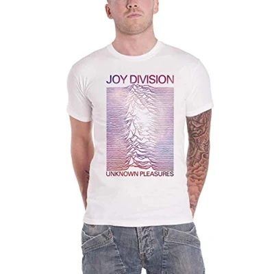 Image of Joy Division T Shirt Space Unknown Pleasures Gradient Logo Official Mens White XL