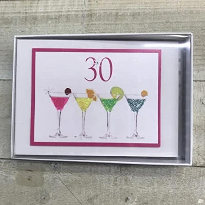 Image of 30TH Birthday. Special Occasion. Tiny Photo Album. NEON Cocktail Glasses Design. Hand Finished by WHITE COTTON CARDS (NC30T)