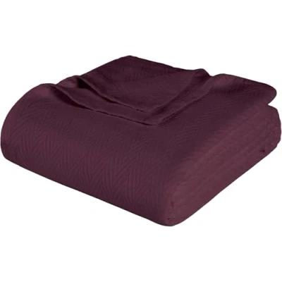 Image of Superior 100% Cotton Blanket Oversized Throw, Woven for Couch, Bed, Bedding, Farmhouse, Home Essentials, Cute and Cozy Bohemian Blankets, Herringbone Weave, Plum