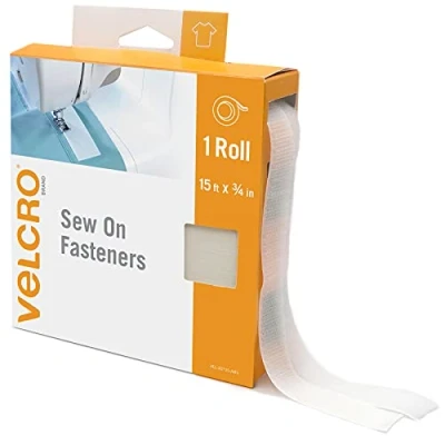 Image of Velcro Brand Sew On Fabric Tape Substitute for Snaps Buttons or Zippers Alterations and Hemming 15ft Bulk Pack Hook Loop Fastener, White