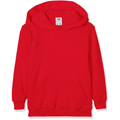 Image of FRUIT OF THE LOOM Unisex Baby Pull over Classic Hooded Sweat, Red (Red 40), 7 8 Years UK