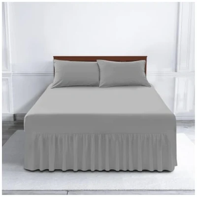 Image of GC GAVENO CAVAILIA Easy Care Single Valance Sheet Frilly Bedding Polycotton Plain Dyed Bedsheet Breathable Non Iron Percale Sheets Silver