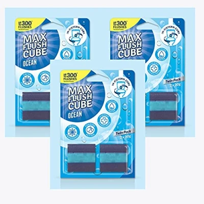 Image of 3x Max Flush Cube Ocean In Cistern Toilet Cleaner (Twin Pack 2x 50g)