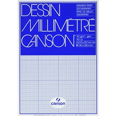 Image of Canson Dessin Millimetre, Drawing &amp; Graphic Paper, Smooth, A4 90gsm, 50 Blue Sheets, Short Side Glued, Ideal for Professional Artists Technical Drawings