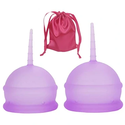 Image of 2 Pack Menstrua_l Cup Soft Medical Grade Silicone Period Menstruation Cups for Comfort and Fit Size Large Small Sanitary Pad Tampon Alternative