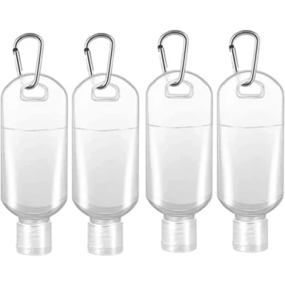 Image of Hand Sanitiser Bottle with Clip x4 GENERISE 50ml Refillable Sanitizer Bottles Flip Top Lid &amp; Hook Carabiner