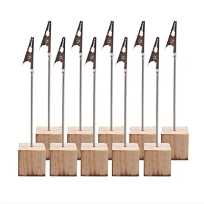Image of Dproptel Rustic Real Wood Base Memo Clips Wedding Table Name Number Holder Party Decoration Card Holders Picture Note Photo Clip