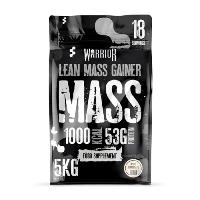 Image of Warrior Mass Protein Powder 5.04kg Serious Gainer High Calorie, Weight Gain Supplement 61g of Protein, 18 Servings, 1000+ Calories Shake, Supports Muscle Growth (White Chocolate, 5kg)