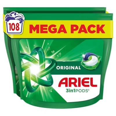 Image of Ariel All In 1 PODS Original Washing Liquid Laundry Detergent Tablets/Capsules, 108 Washes (54 x 2), Stain Remover For Clothes, Brilliant Cleaning Even A Cold Wash