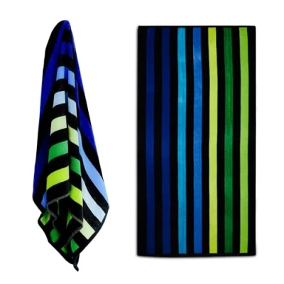 Image of GEEZY Large Velour Beach Towel Bath Travel Camping Swimming Surfing Pool Holiday Lightweight Soft Cotton Striped 75 x150 cm (multicoloured, K037)
