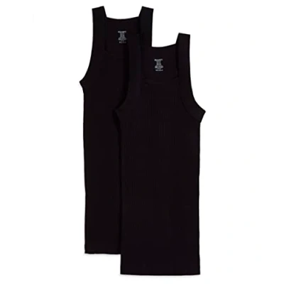Image of 2(X)IST Men&#039;s Essential Cotton Square Cut Tank 2 pack Base Layer Top, Deep Black, L UK