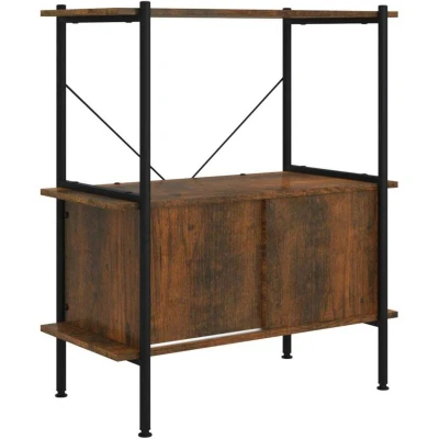 Image of vidaXL 3 Tier Shelving Unit with Cabinet 80x40x92 cm Steel and Engineered Wood